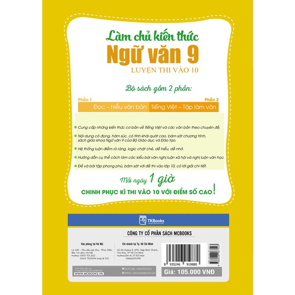 Sách - Làm Chủ Kiến Thức Ngữ Văn Lớp 9 Luyện Thi Vào 10 - Phần 2: Tiếng Việt - Tập Làm Văn Mcbooks