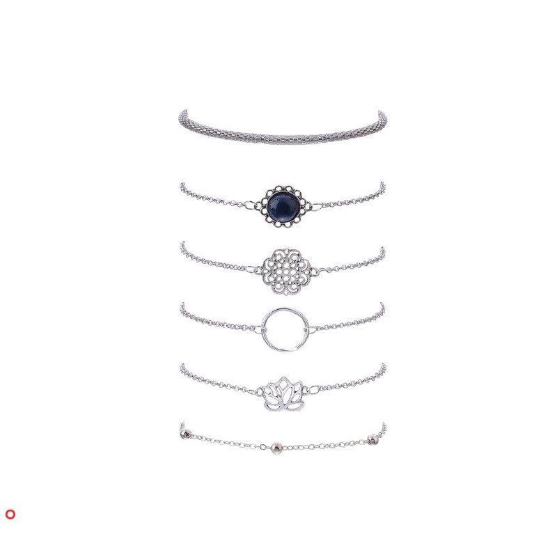 Set 6 vòng tay hạt bạc hình hoa sen dành cho nữ