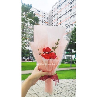 Hoa len handmade, hoa hồng, hoa tulip, hoa hướng dương, có gói bó theo yêu cầu