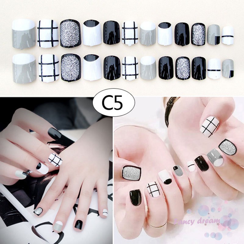 Bộ 24 móng giả kèm keo miếng dán 3D phong cách cho nữ