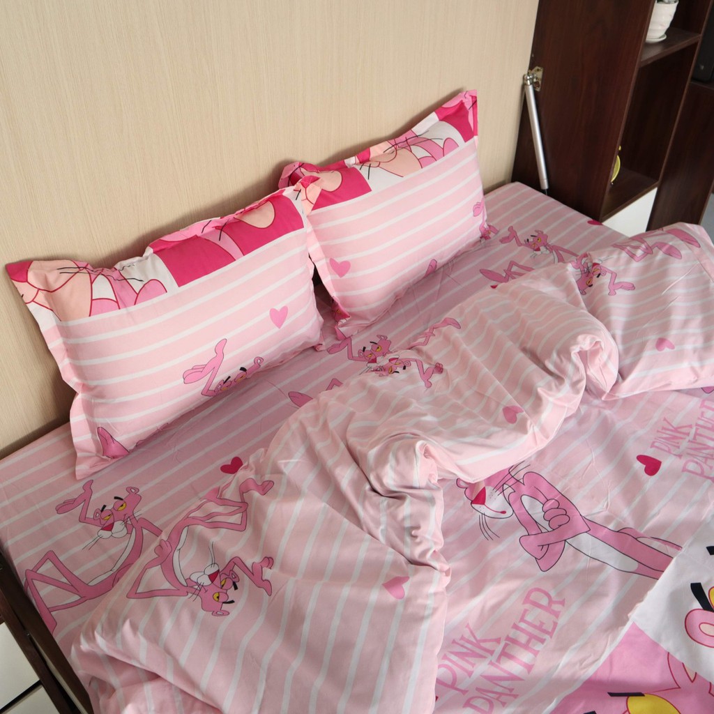 Bộ Chăn Ga Drap Giường Gối Sư Tử Hồng - Gồm Vỏ Chăn + 2 Áo Gối+ Ga Bọc+ 1 áo gối Ôm ( Có Lựa Chọn Lẻ Bộ và