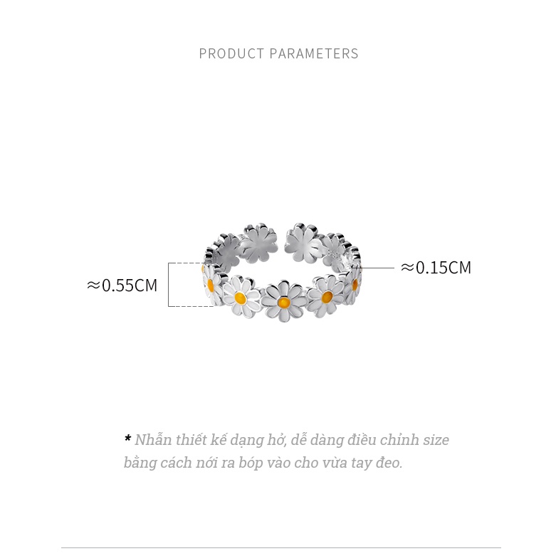 Nhẫn nữ hoa cúc trắng ngọt ngào bạc ý s925 Daisy Ring thiêt kế dạng hở điều chỉnh được size-N2636-Bảo Ngọc jewelry