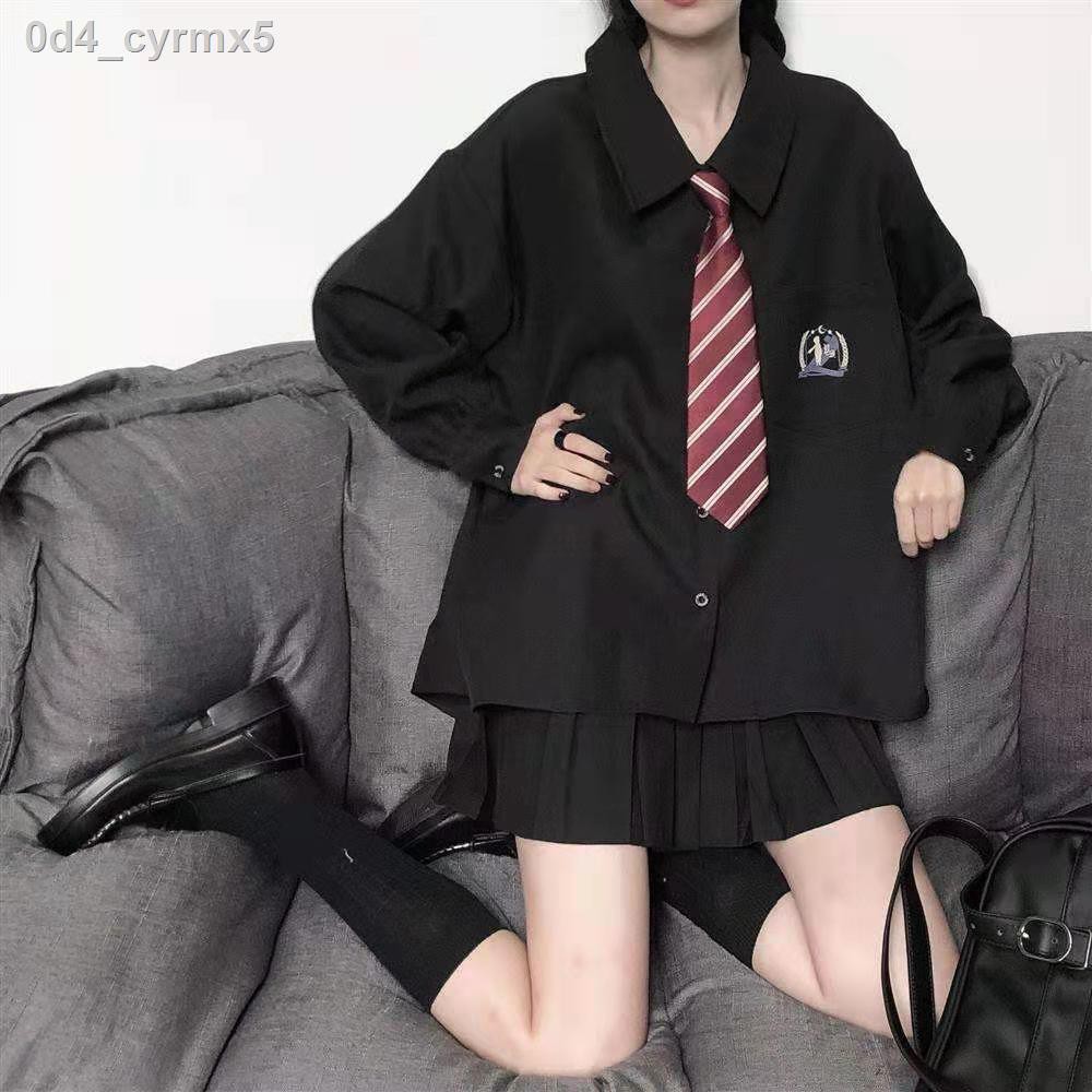 Phong cách đại học đơn giản ve áo retro in JK nữ sinh dài tay phiên bản Hàn Quốc rời sơ mi kết hợp toàn bộ