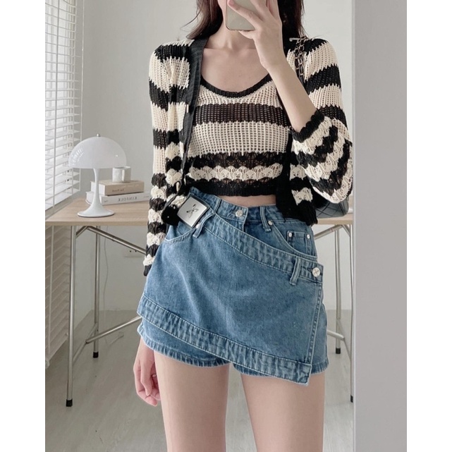 Set Áo Len Cặp Gồm Áo Dây Mix Cùng Cadigan Hoạ Tiết Mới