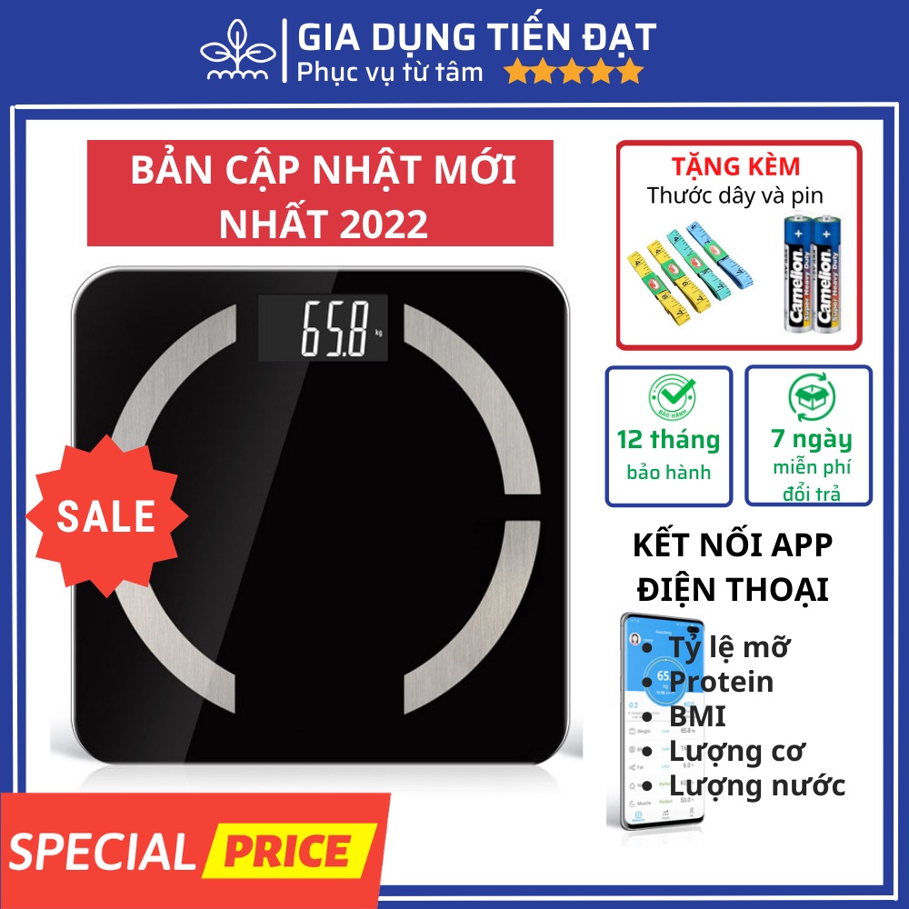 Cân điện tử sức khỏe bluetooth kết nối app phân tích chỉ số cơ thể, tỷ lệ mỡ, béo phì