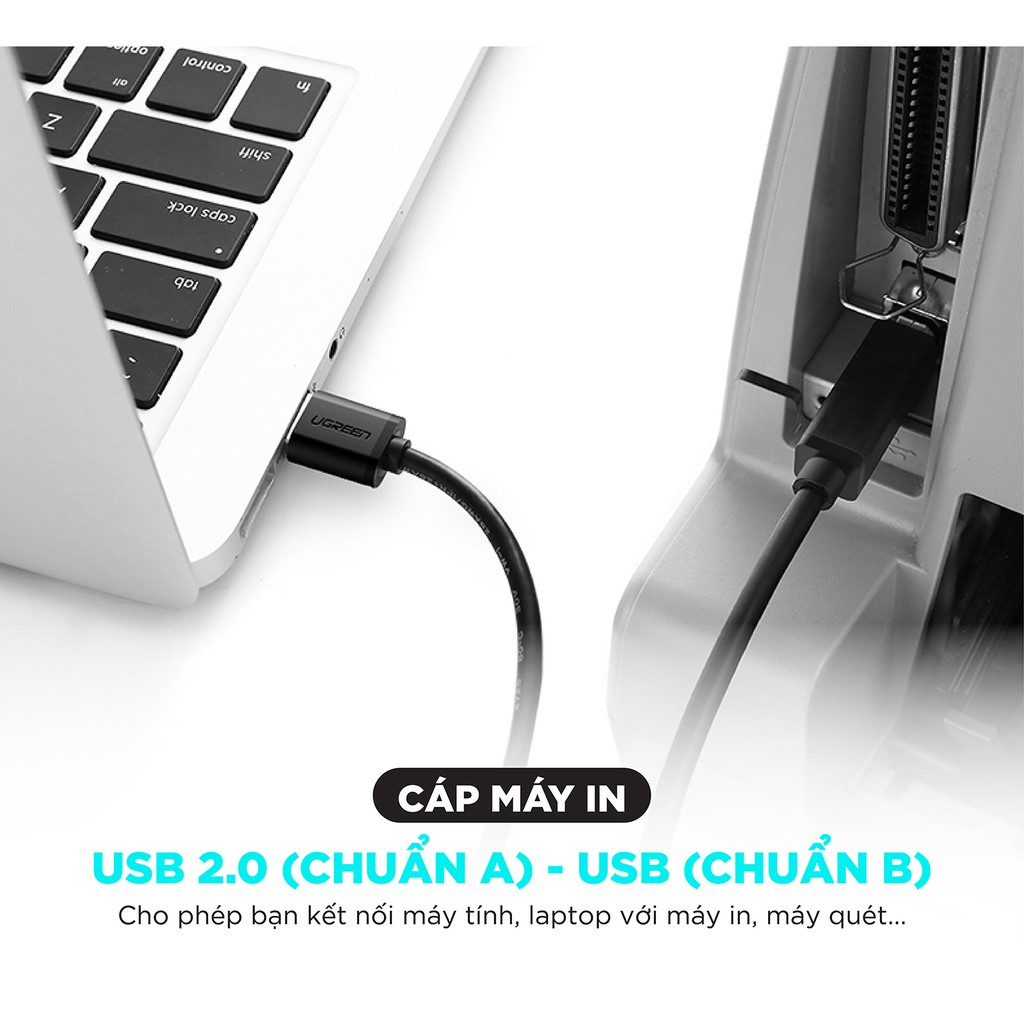 Dây máy in USB 2.0 chuẩn A đực sang chuẩn B đực dài từ 1-5m UGREEN US135 - Hàng phân phối chính hãng