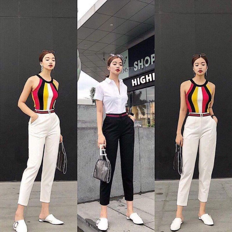 Quần baggy vải cạp viền