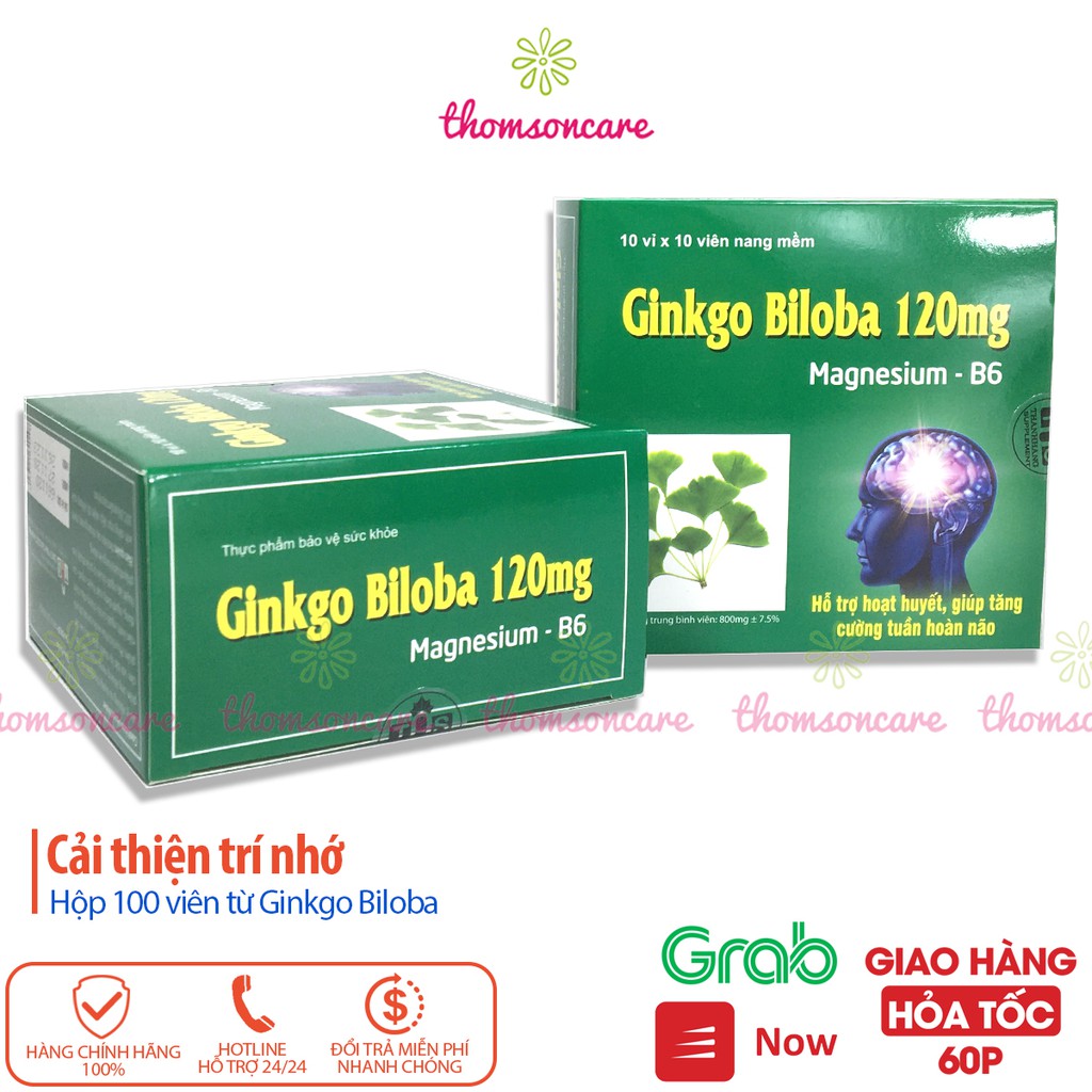 Ginkgo Biloba 120mg - cải thiện trí nhớ, giảm mất ngủ, hoạt huyết dưỡng não, có thêm Magie B6 - Hộp 100 viên.