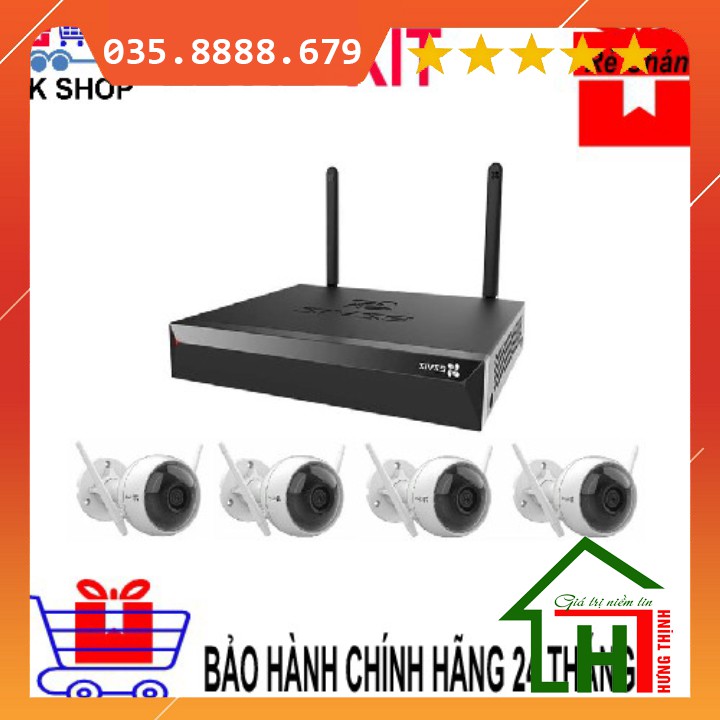 [ Chính Hãng ] Bộ Kit Camera Wifi IP EZVIZ CS-C3WN 2MP 4 Camera và 1 đầu ghi CS-X5S-8W 8 kênh - Chính Hãng - BH 24 Tháng