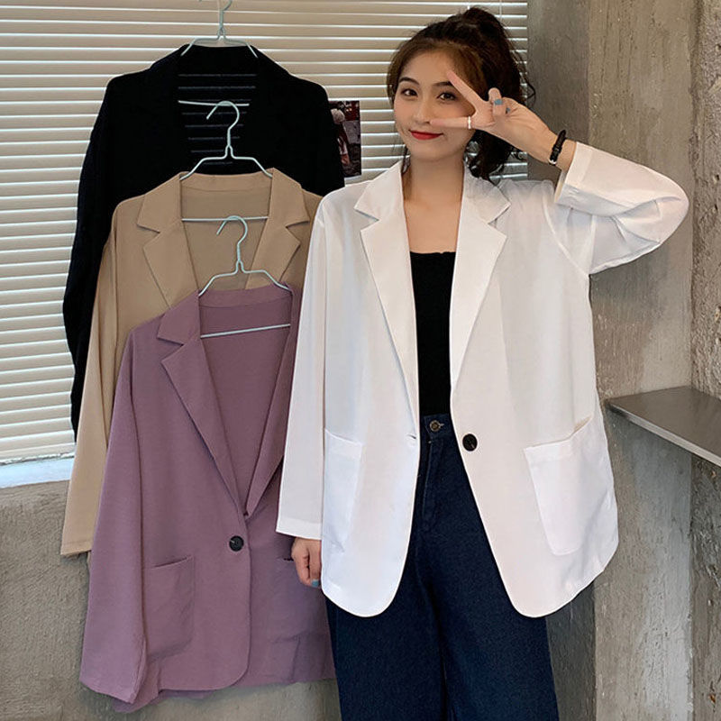 Áo khoác Blazer form rộng màu trơn phong cách Hàn Quốc cho nữ