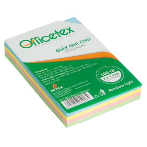 Giấy note Officetex Rainbow - Xếp lớp 4 màu