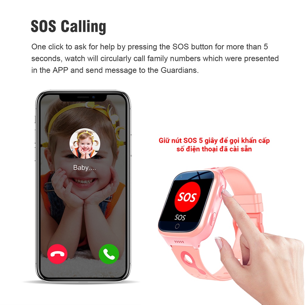Đồng hồ định vị GPS trẻ em Smart Watch Kid 4G OSUN, pin 1000 mAh, video call, voice chat, chống nước, chụp ảnh từ xa