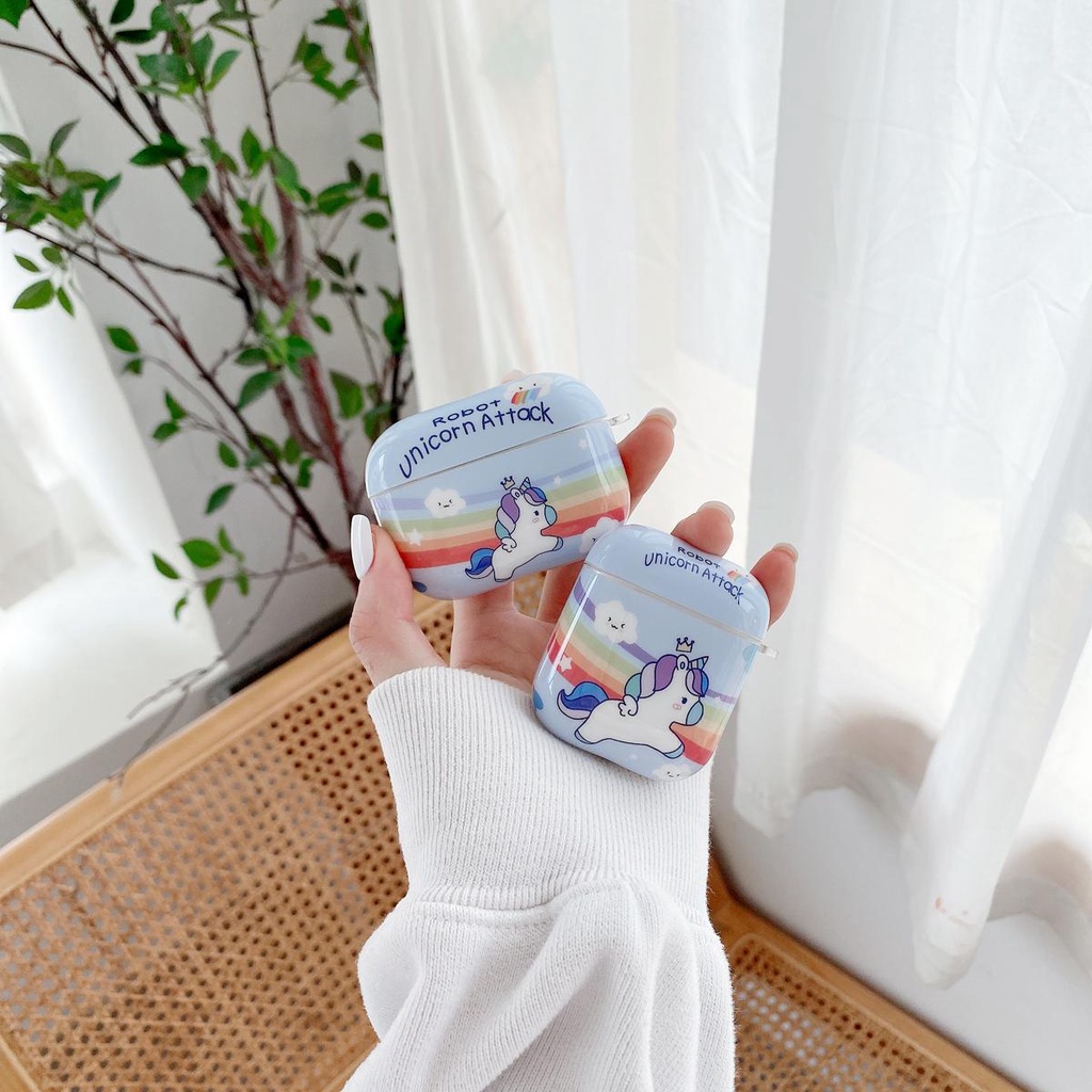 Vỏ bảo vệ hộp sạc tai nghe hình ngựa kỳ lân cầu vồng chống rơi IMD thích hợp cho Airpods 1/2/3 Pro