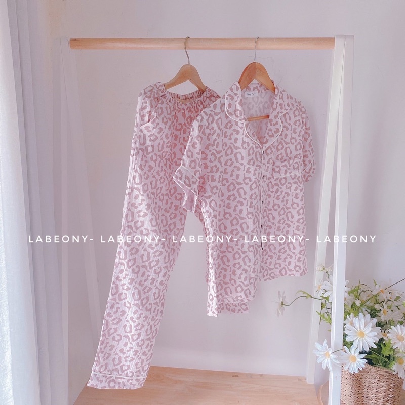 Đồ mặc ở nhà Pyjamas đồ bộ nữ beo muslin cao cấp Labeony