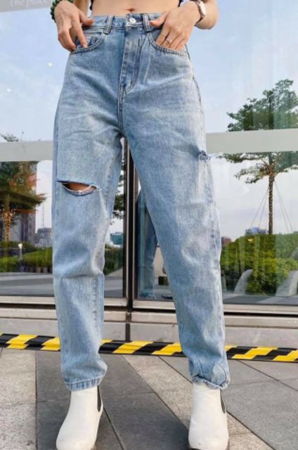 QUẦN BAGGY JEANS NỮ RÁCH CÁ TÍNH MS 3033