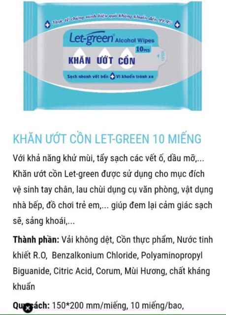 (hàng có sẵn) #KHĂN ƯỚT CỒN LET-GREEN 50 miếng