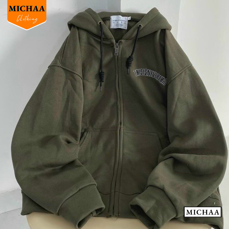 Áo Khoác Nỉ THISISNEVERTHAT Nam Nữ Ulzzang Unisex Tay Rộng, Áo Khoác Dây Kéo Form Rộng - MICHAA AKN95