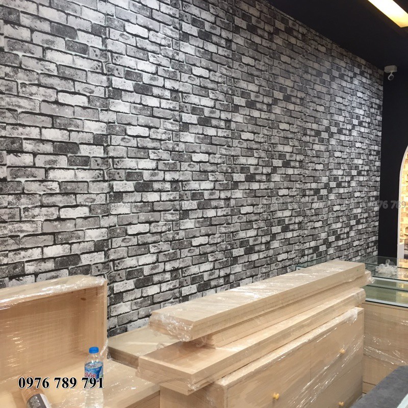 Giấy dán tường giả gạch 3d lụa không keo cho quán cafe, nhà hàng, studio khổ 53cm nhiều mẫu lựa chọn