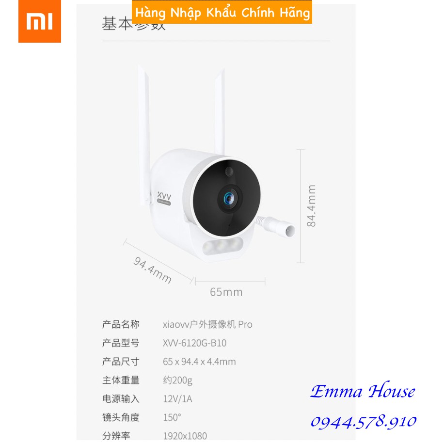 Camera ngoài trời Xiaomi Xiaovv B10 kết nối wifi ứng dụng Mi Home chống nước, BH 03 Tháng