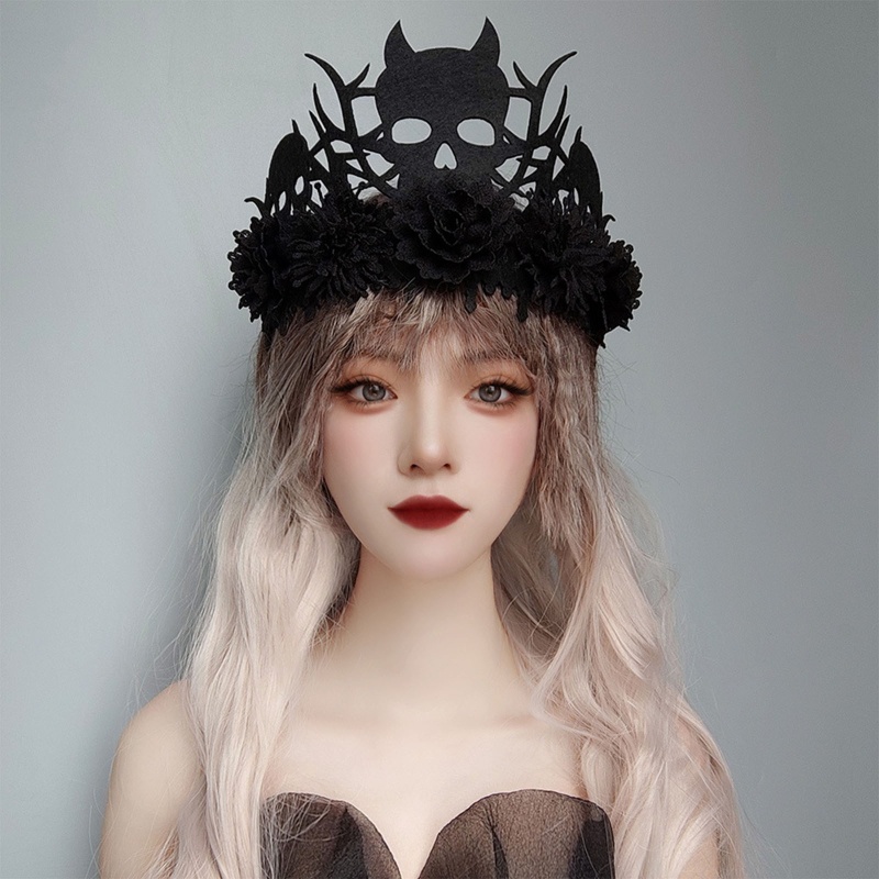 Băng Đô Cài Tóc Hình Vương Miện Phù Thủy Màu Đen Hóa Trang Lễ Valentine