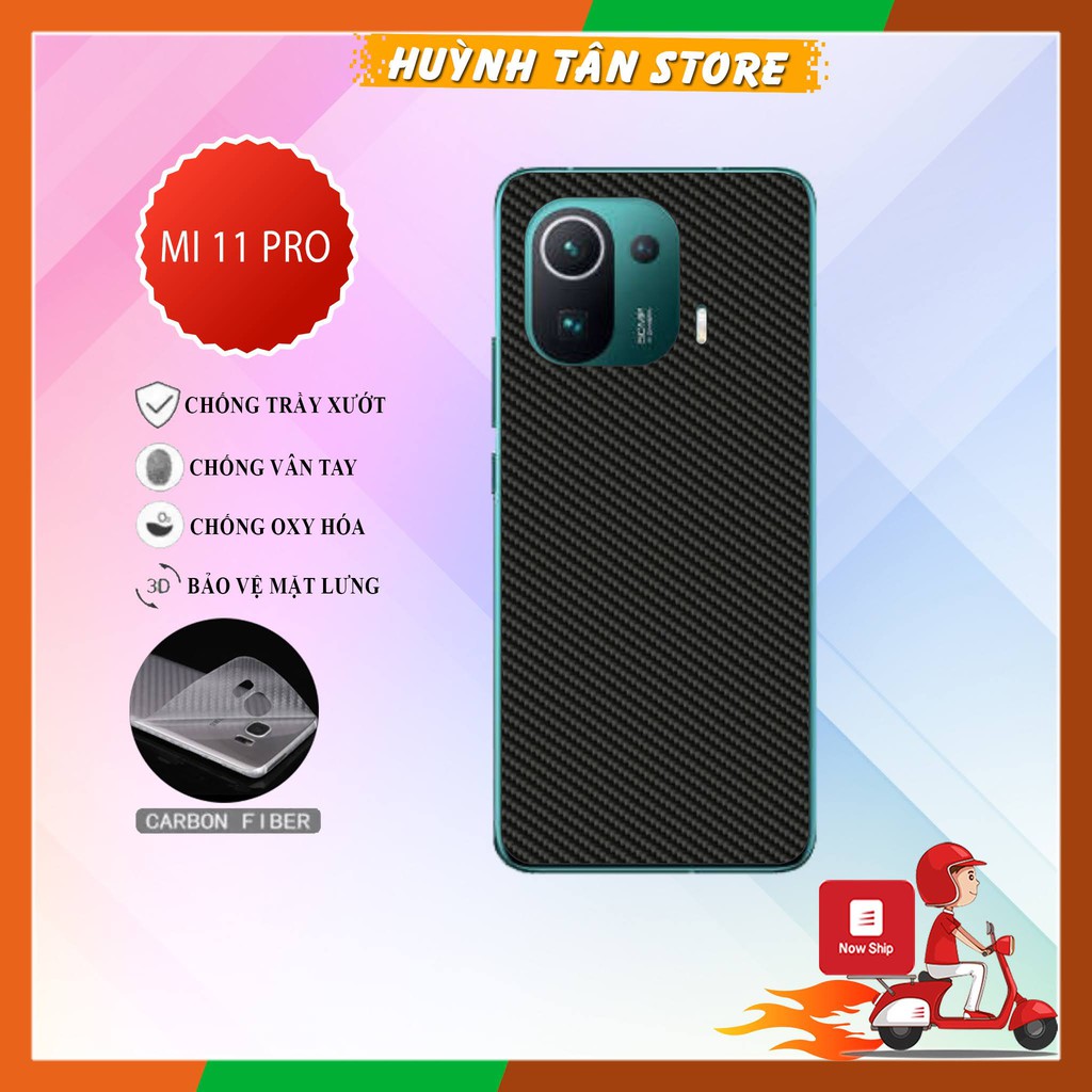 Miếng dán decal carbon mặt sau Xiaomi Mi 11 Pro chống trầy mặt lưng, chống bám vân tay