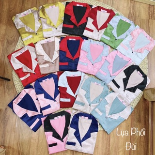 Bộ Pijama mặc nhà Phi Lụa đùi phối túi 2 màu dưới 65kg