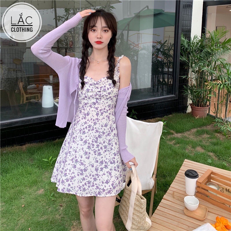 Set Váy Hai Dây + Áo Cardigan Len Phong Cách Bánh Bèo 2021 M12