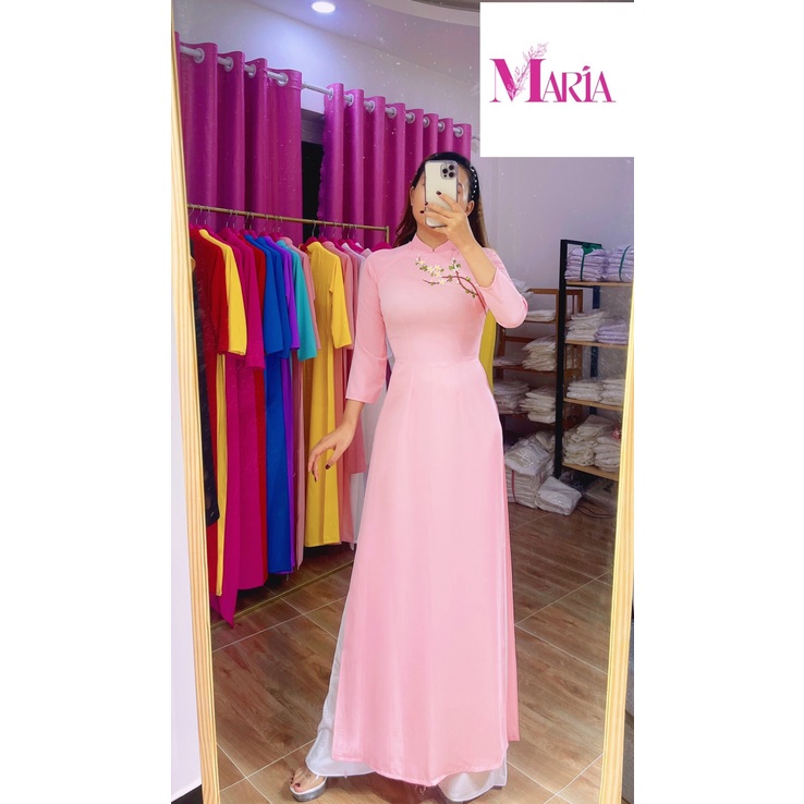 [𝐌𝐀𝐑𝐈𝐀] 𝙏𝙃ƯƠ𝙉𝙂 𝙃𝙄Ệ𝙐 Aó Dài 𝐦à𝐮 𝙃Ồ𝙉𝙂 𝙋𝙃Ấ𝙉- họa tiết 𝙃𝙊𝘼 𝙓𝙐𝙔Ế𝙉 𝘾𝙃𝙄 2 Tà (1 lớp) chuẩn FORM