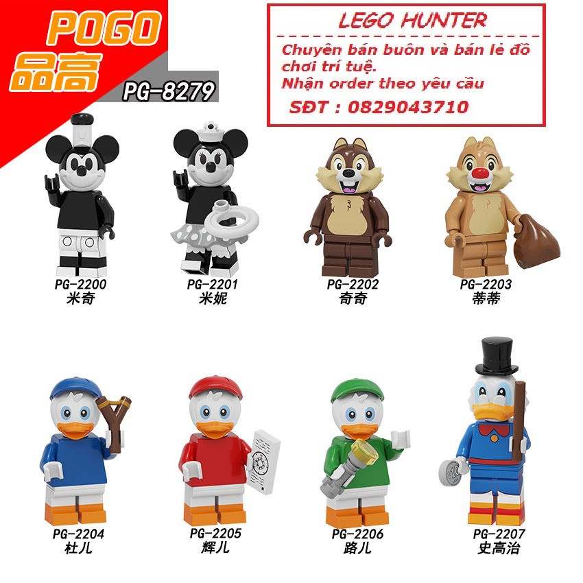 Lego Minifigures Nhân vật Hoạt Hình Disney : Mickey Mouse Minne Mouse Chip Dale Dewey Huey Louie Scrooge McDuck