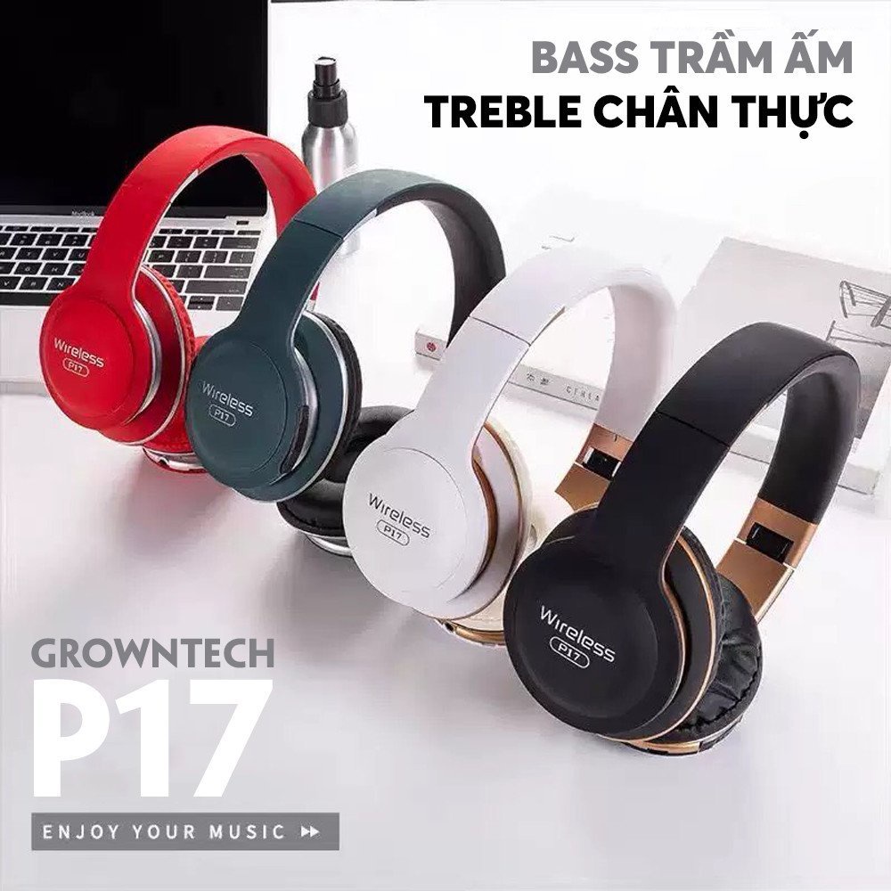 Tai nghe nhạc Headphone bluetooth chụp tai không dây có micro P17 Wireless GrownTech