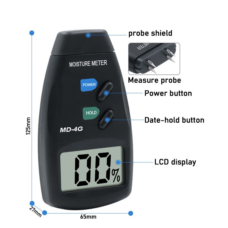 Đồng Hồ Đo Độ Ẩm Gỗ 4 Chấu Màn Hình Lcd Md-4G