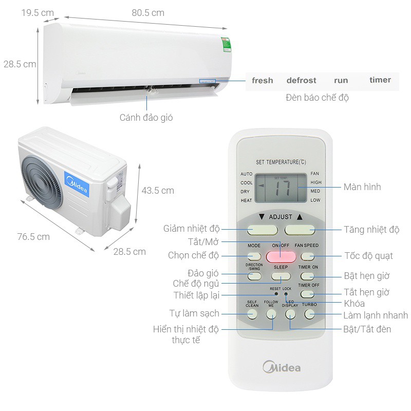 Điều hòa Midea 12000 1 chiều