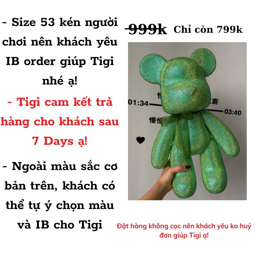 [Mã LIFEXANH03 giảm 10% đơn 500K] [ Bearbrick size 53 ] Gấu đính đá thời thượng, Bearbrick đính đá