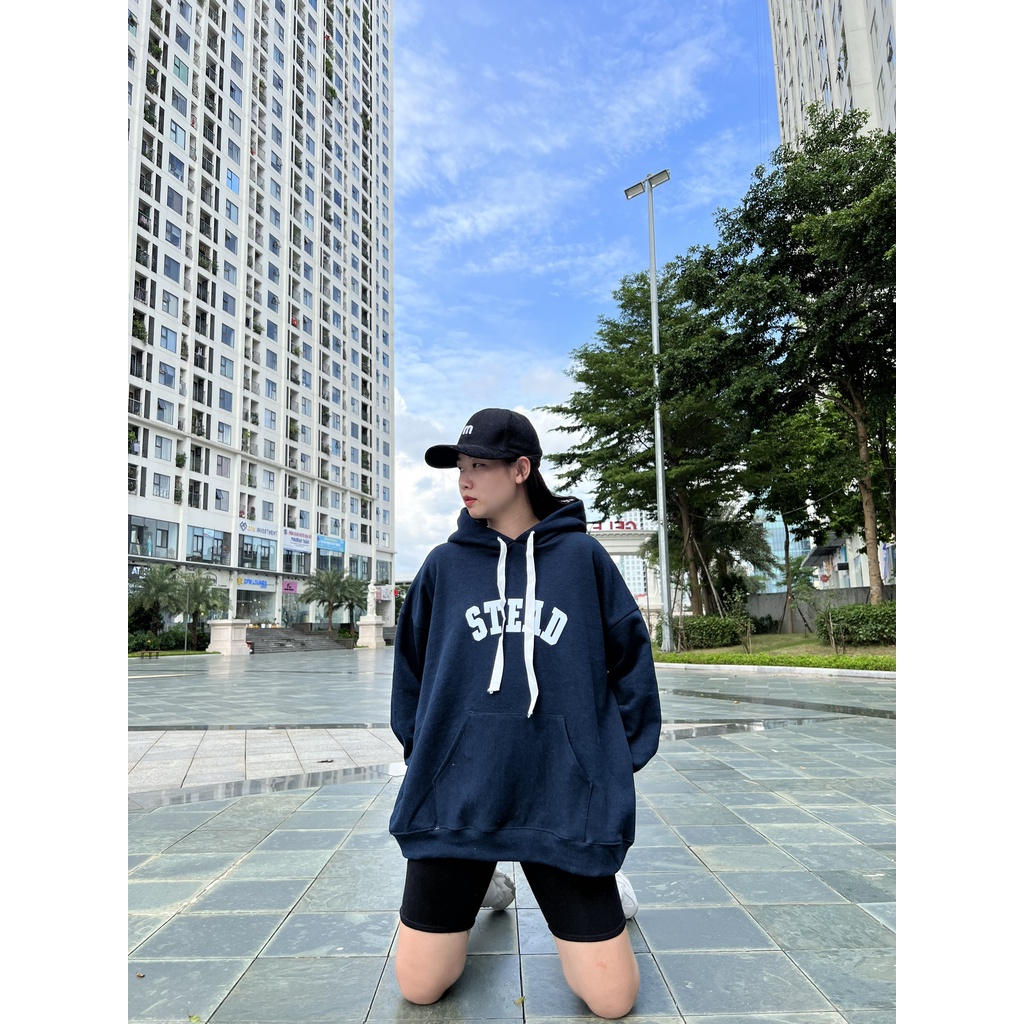 Áo Hoodie Nỉ Ngoại Stead PEONYB Unisex [FREESHIP] Sweater mũ 2 lớp form rộng tay bồng kiểu dáng đường phố hàn quốc basic