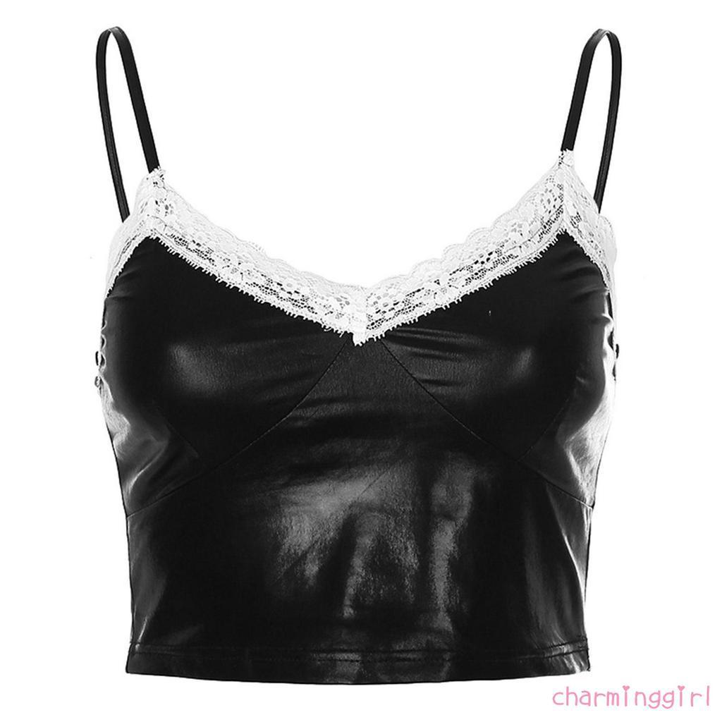 Áo Hai Dây Cổ Chữ V Màu Trơn Phối Ren Quyến Rũ Cho Nữ