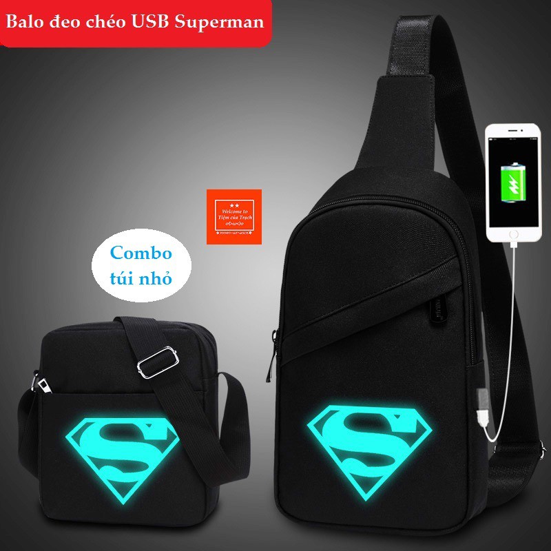 Túi đeo chéo dạ quang có cổng USB (không có lỗ tai nghe) + tặng 1 túi nhỏ