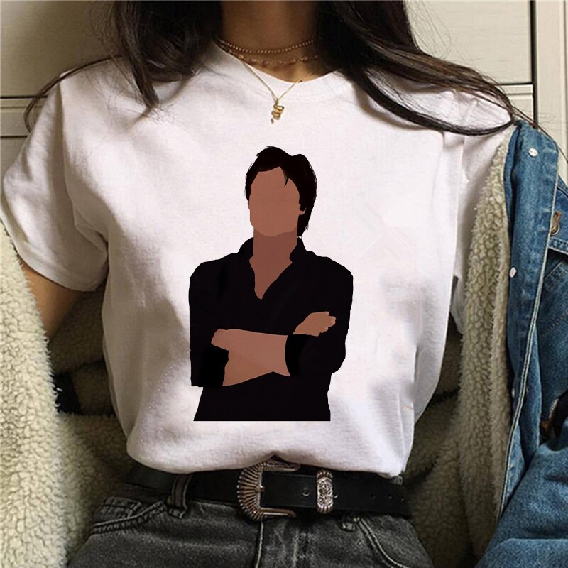 Summer Girl Damon Salvatore The Vampire Diaries Chronicles Vampiricas T-shirt Tshirt Women T Shirt 90s Cool Women T-shirt Streetwear Tops 2021