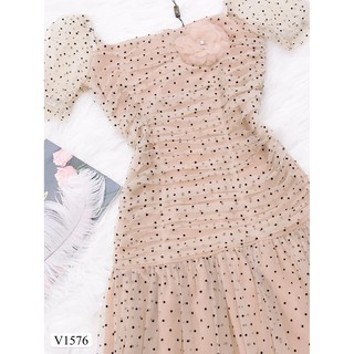 Đầm Váy be ôm chấm bi V1576