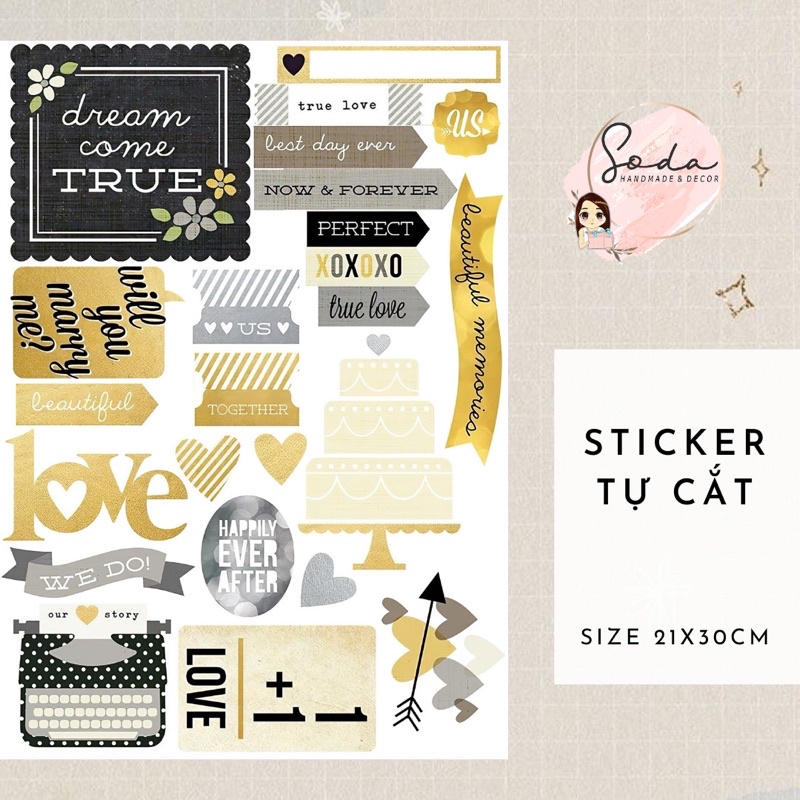 Size A4- Set trang trí Sticker chưa cắt nhiều chủ đề
