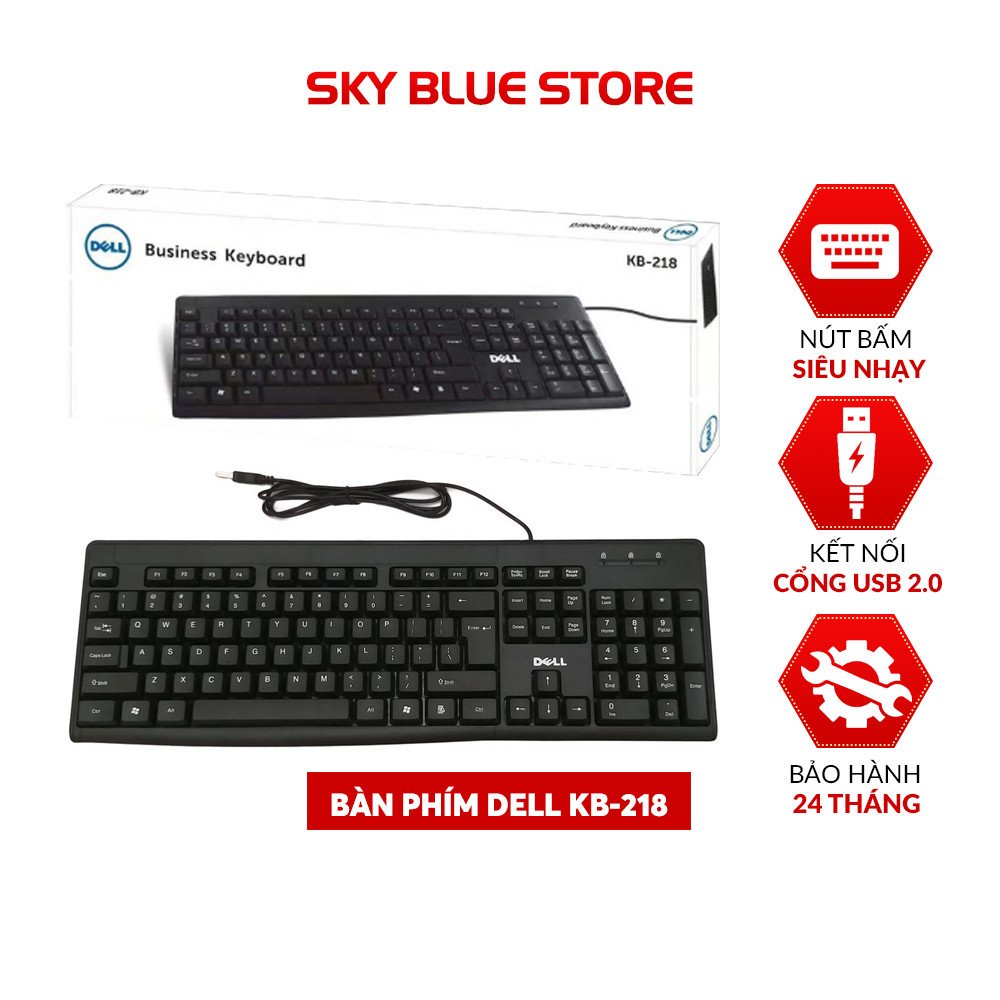 Bàn phím cơ led Dell KB218 (Đen) bàn phím gaming phím nhẹ gõ không đau tay, hãng phân phối chính thức