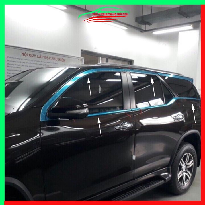 Bộ nẹp viền chân kính cong kính Toyota Fortuner 2017-2023 Inox sáng bóng chuẩn form xe