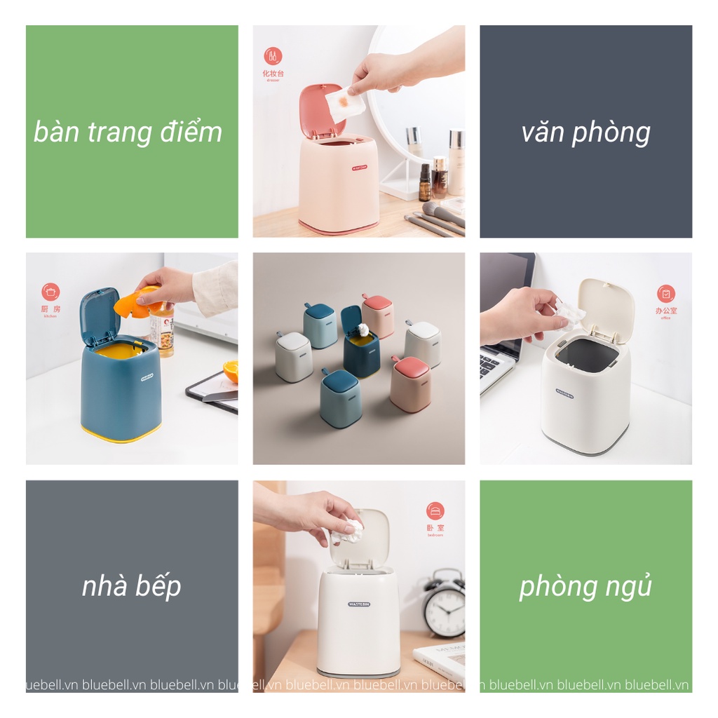 Thùng Rác Mini Để Bàn, Phòng Khách, Bếp-Wastebin Sọt Rác Cỡ Nhỏ Dễ Thương Để Trên Xe Ô Tô BlueBell