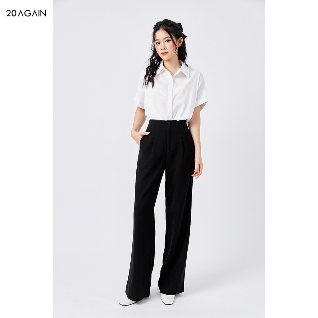 Áo sơ mi nữ công sở 20AGAIN áo sơ mi ngắn tay form rộng chất liệu thô mềm ASW1133