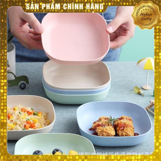 Bộ 8 Bát Đĩa Nhựa Lúa Mạch Màu Pastel Hình Vuông Đựng Hoa Quả, Hướng Dương Cao Cấp Dành Cho Gia Đình