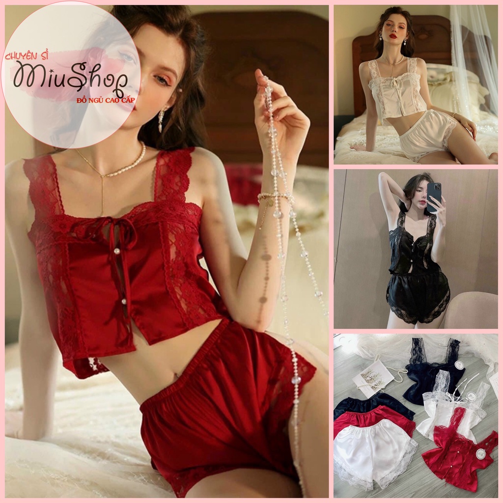 ✅ĐỒ NGỦ REN✅ Đồ ngủ 2 dây ren sexy cột có nút lụa ✅ đồ ngủ nữ sexy