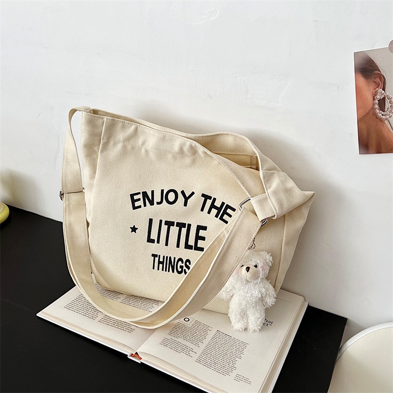 Túi Xách Canvas Màu Trơn Cỡ Lớn Thiết Kế Đơn Giản Dễ Thương Cho Nữ