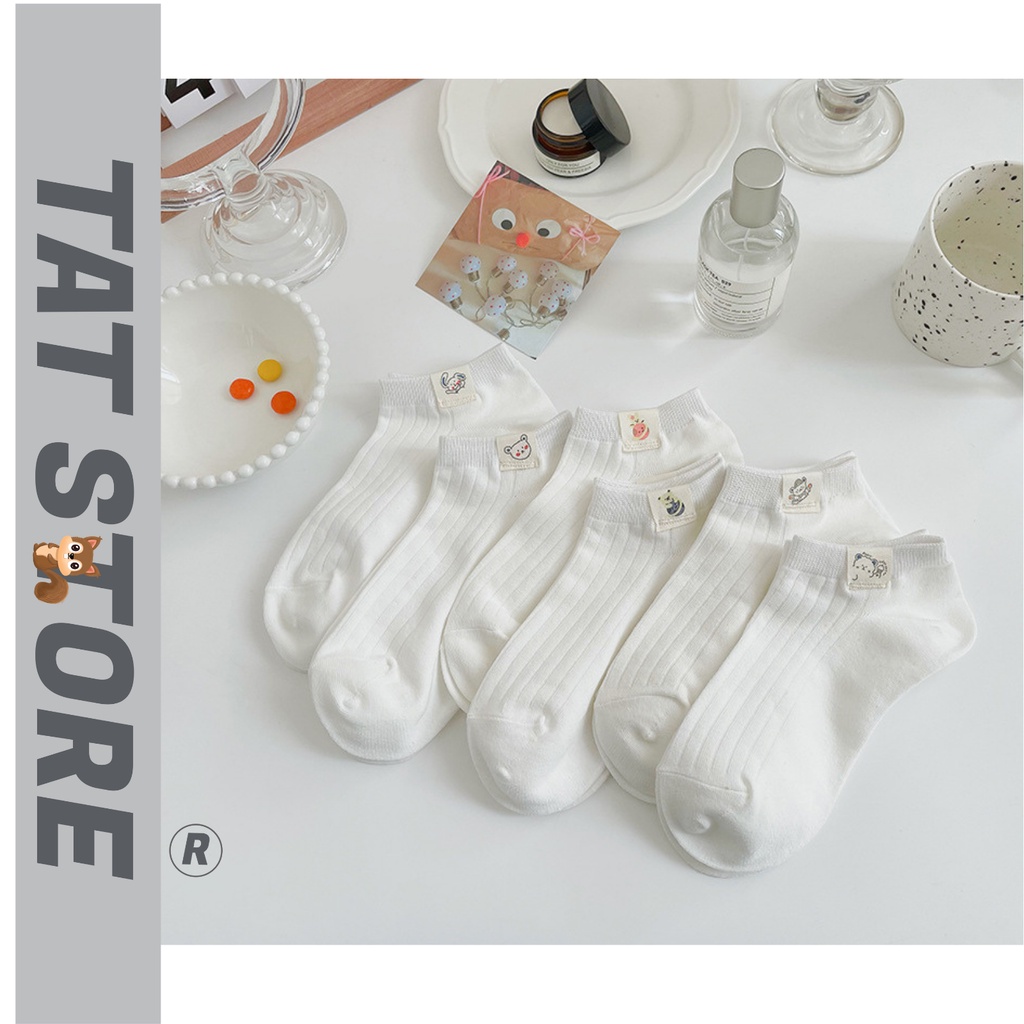 Tất nữ cổ thấp cổ ngắn vớ lười trắng trơn Hàn Quốc hoạt hình cute vải cotton khử mùi 9CNF3