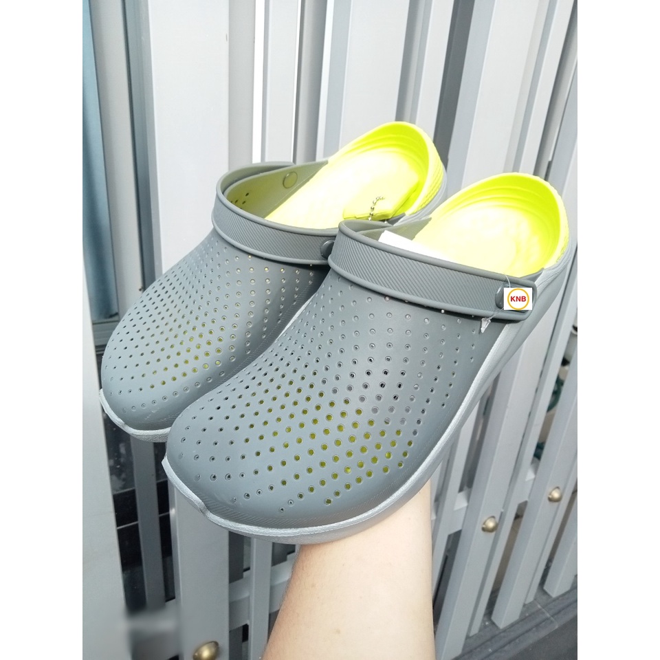 Dép Sục Cross Literide -FREESHIP + Hàng loại 1- Dép Quai Ngang Nam Nữ bít đầu chống hôi chân, đi mưa xám lót vàng