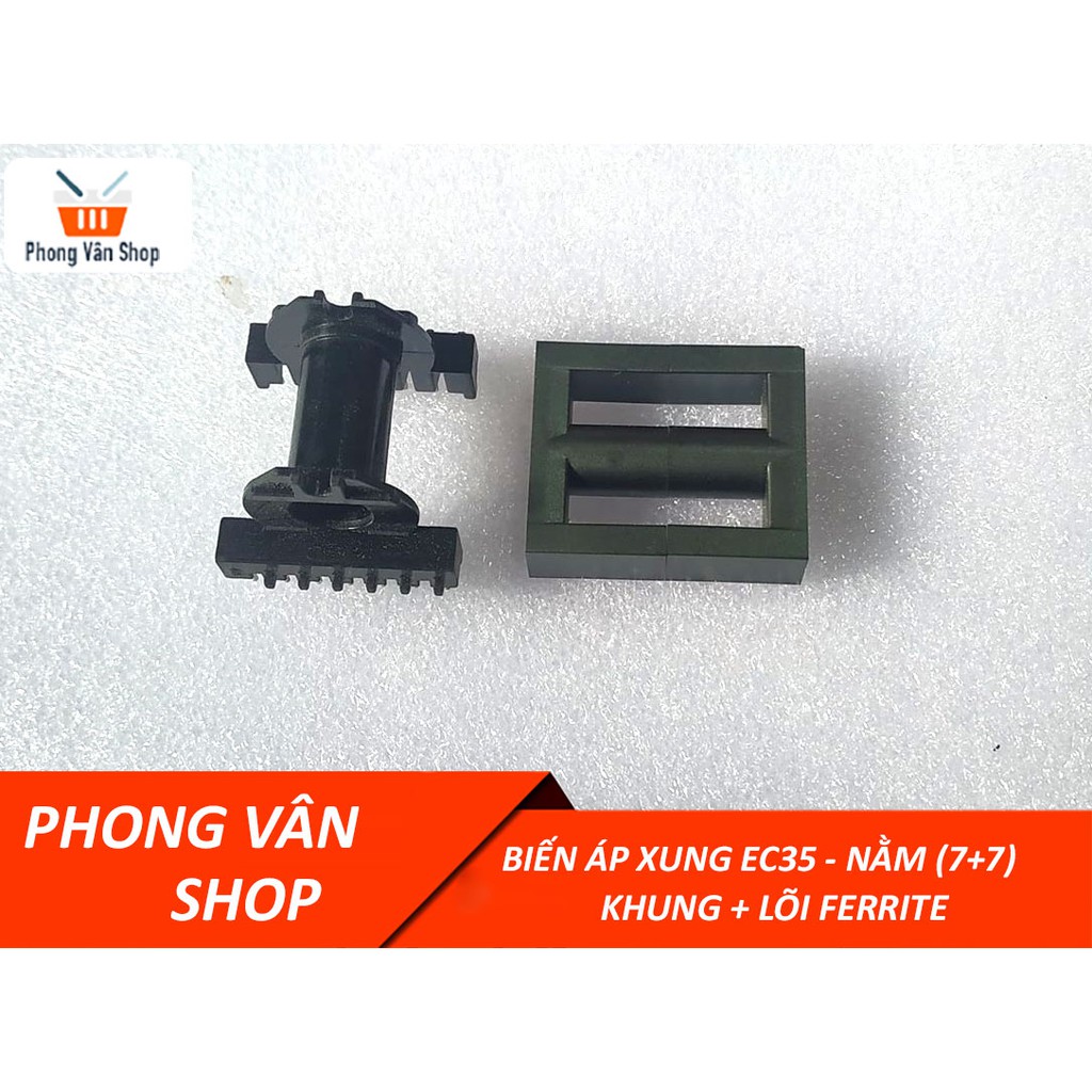 Khung biến áp xung EC35 - nằm - 7+7 chân - khung+lõi ferrite