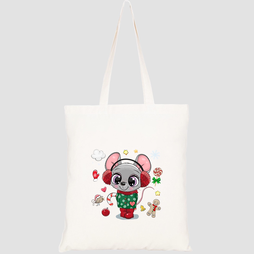 Túi vải tote canvas HTFashion in hình cute cartoon mouse girl coat HT503